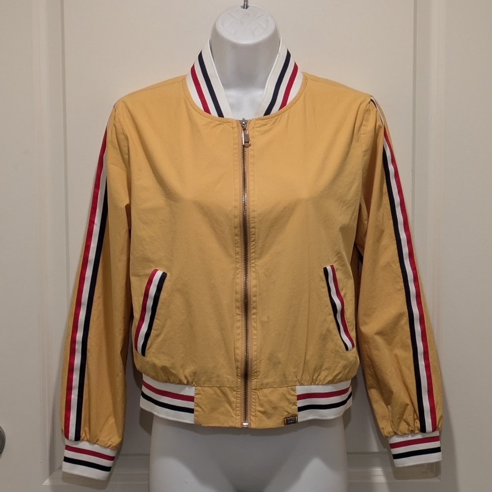 GUC Lizette Collection S Mustard Yellow Lined Jacket with Striped Details